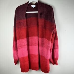 Lucy Paris Red Gradient Ombre Open Front Wool Blend Cardigan Sweater Sz L Love